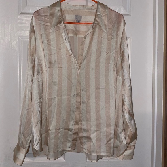 a new day Tops - a new day Cream & Beige Striped Satin Button-Down Shirt NWOT